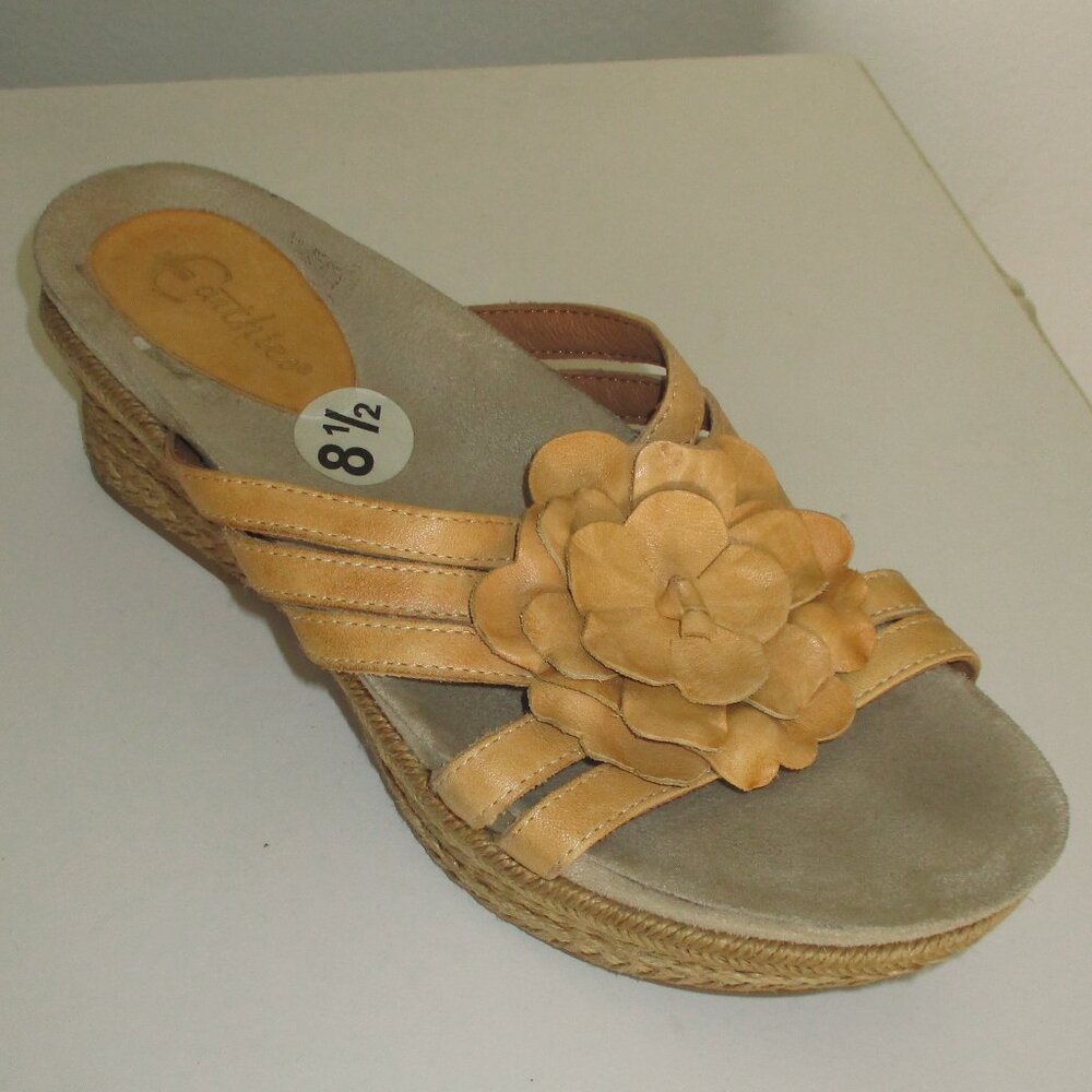 Earthies "Valencia" Womens Yellow Leather Platform Wedge Sandal NWOB - Size 8.5M